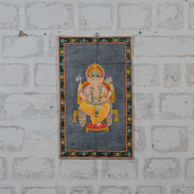 VINTAGE Hand-Painted Ganesh Fabric Art