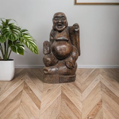 HAMESHA Laughing Buddha Wooden Statue
