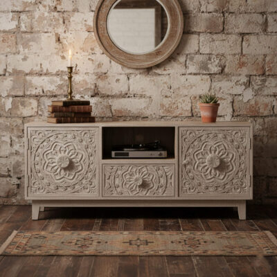 VIENNE Hand-Carved Mango Wood Media Unit