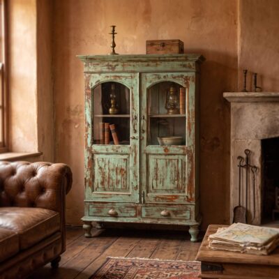 HAMESHA Vintage Green Gujarati Teak Cupboard