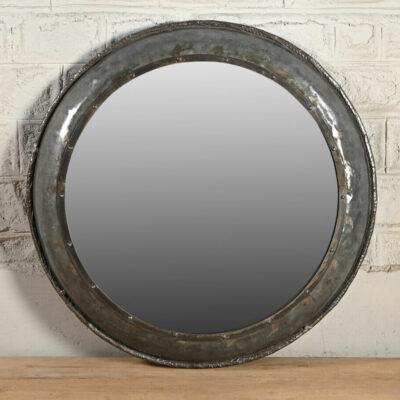 VINTAGE Rustic Indian Upcycled Round Mirror Showpiece