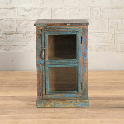 HAVANA Vintage Teak Wood Indian Glass Cabinet