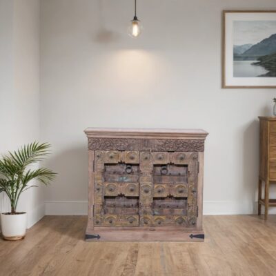 HAMESHA Hand-Carved Vintage Teak Sideboard
