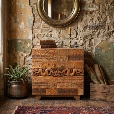 HAMESHA Carved Reclaimed Teak Cabinet