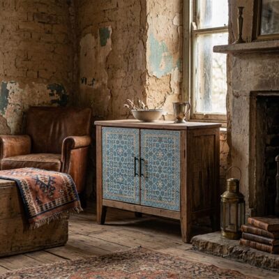 HANOI Blue Hand-Painted Wooden Cabinet
