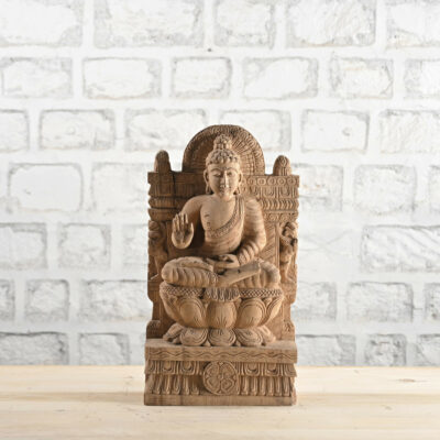 HAMESHA Exquisite Indian Hand-Carved Wooden Buddha Statue