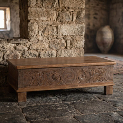 HAMESHA Carved Indian Trunk Coffee Table