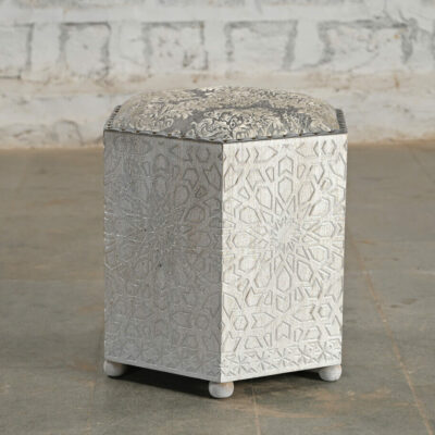 VIENNE Distressed White Indian Storage Stool
